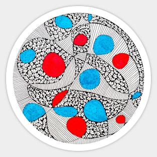 Handmade red and blue mandala doodle art Sticker